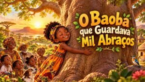 Menina negra Mariama com o avô e amigos abraçando um baobá enorme em uma comunidade no Senegal