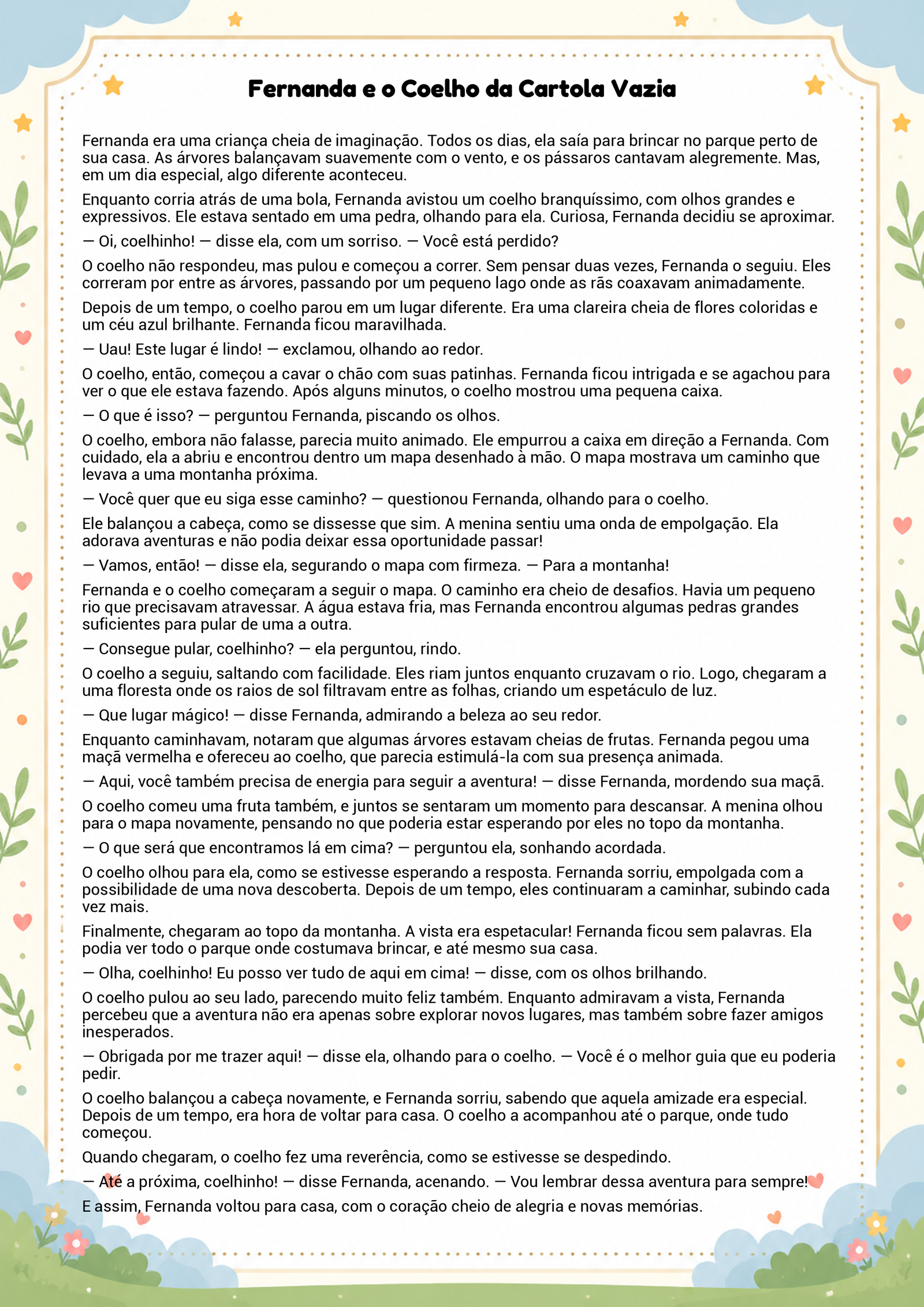 História infantil para imprimir