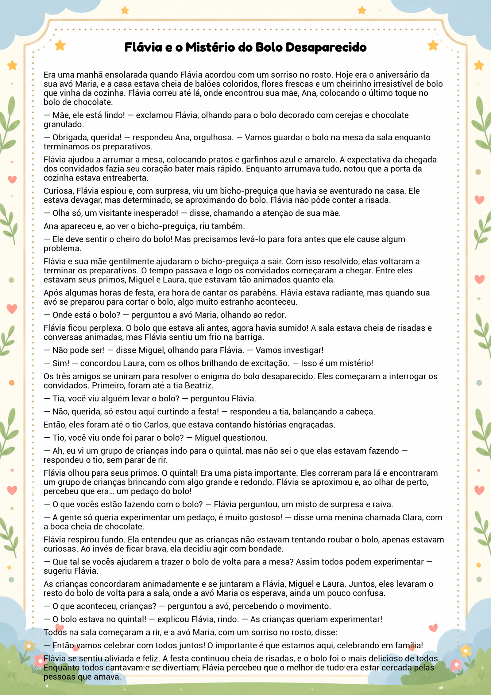 História infantil para imprimir