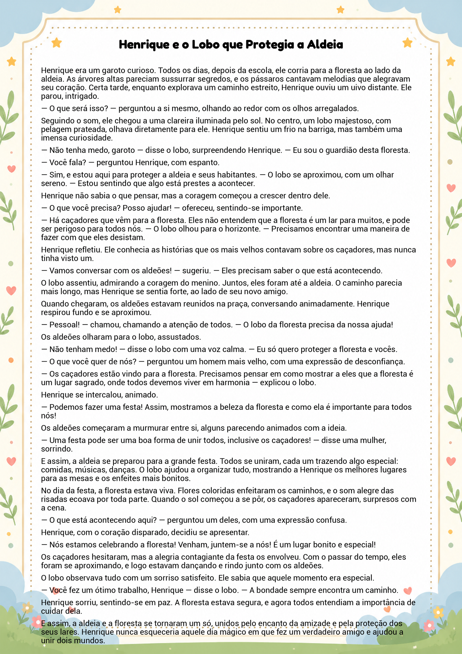 História infantil para imprimir