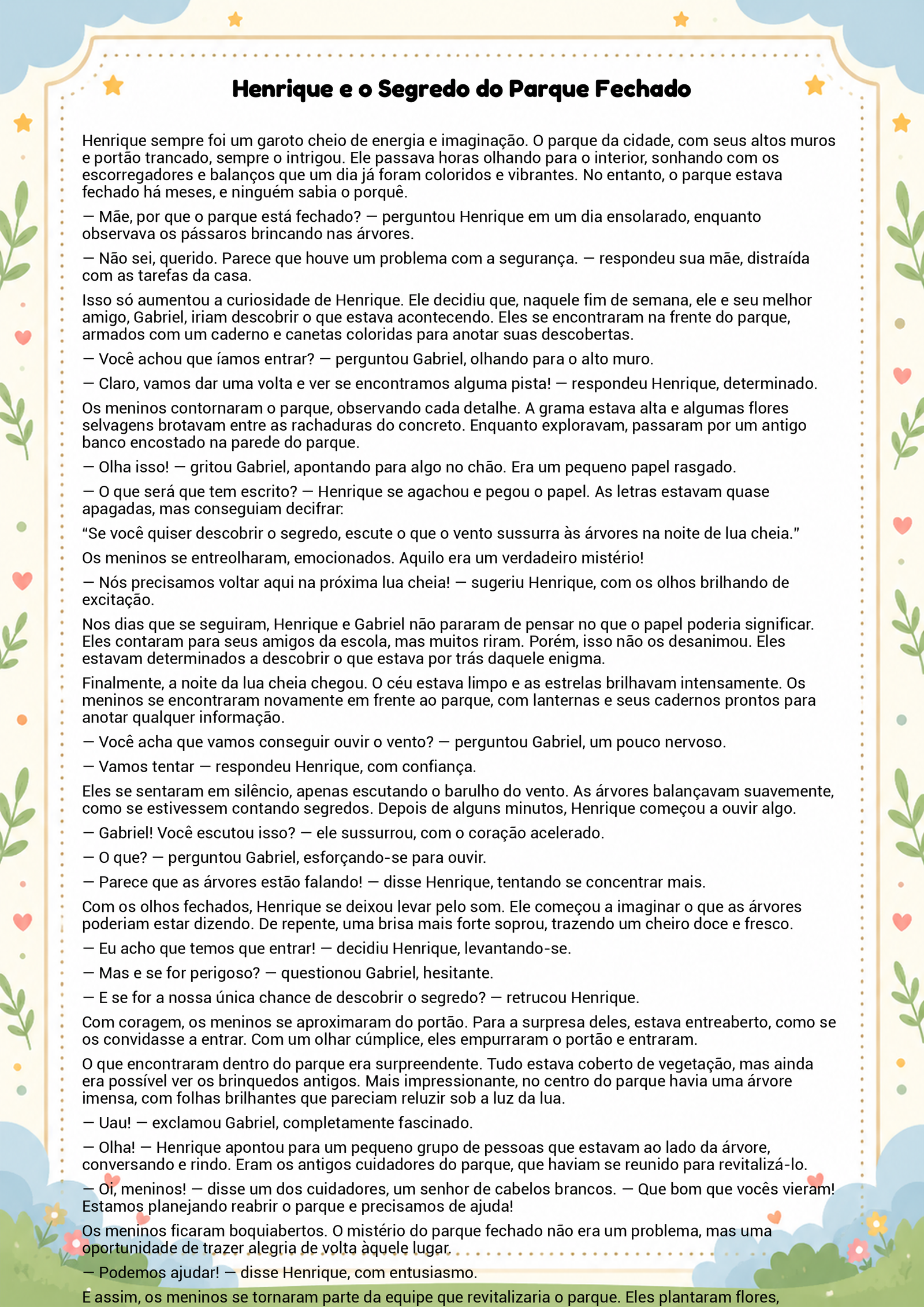 História infantil para imprimir