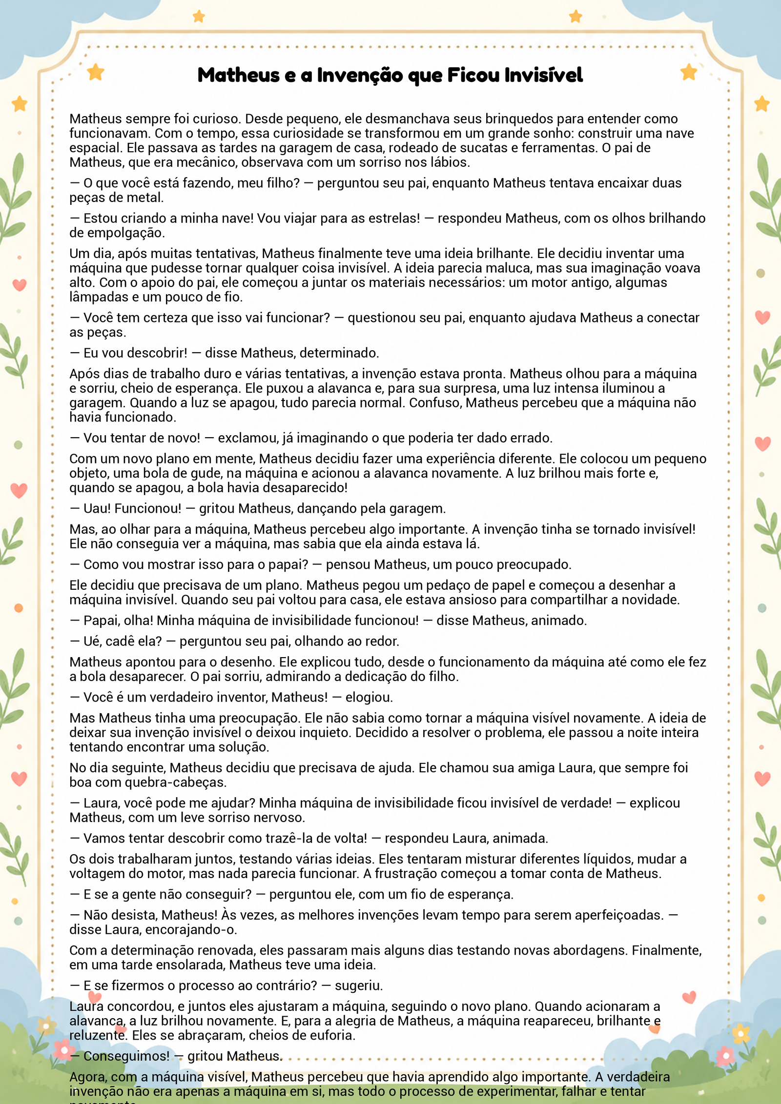 História infantil para imprimir