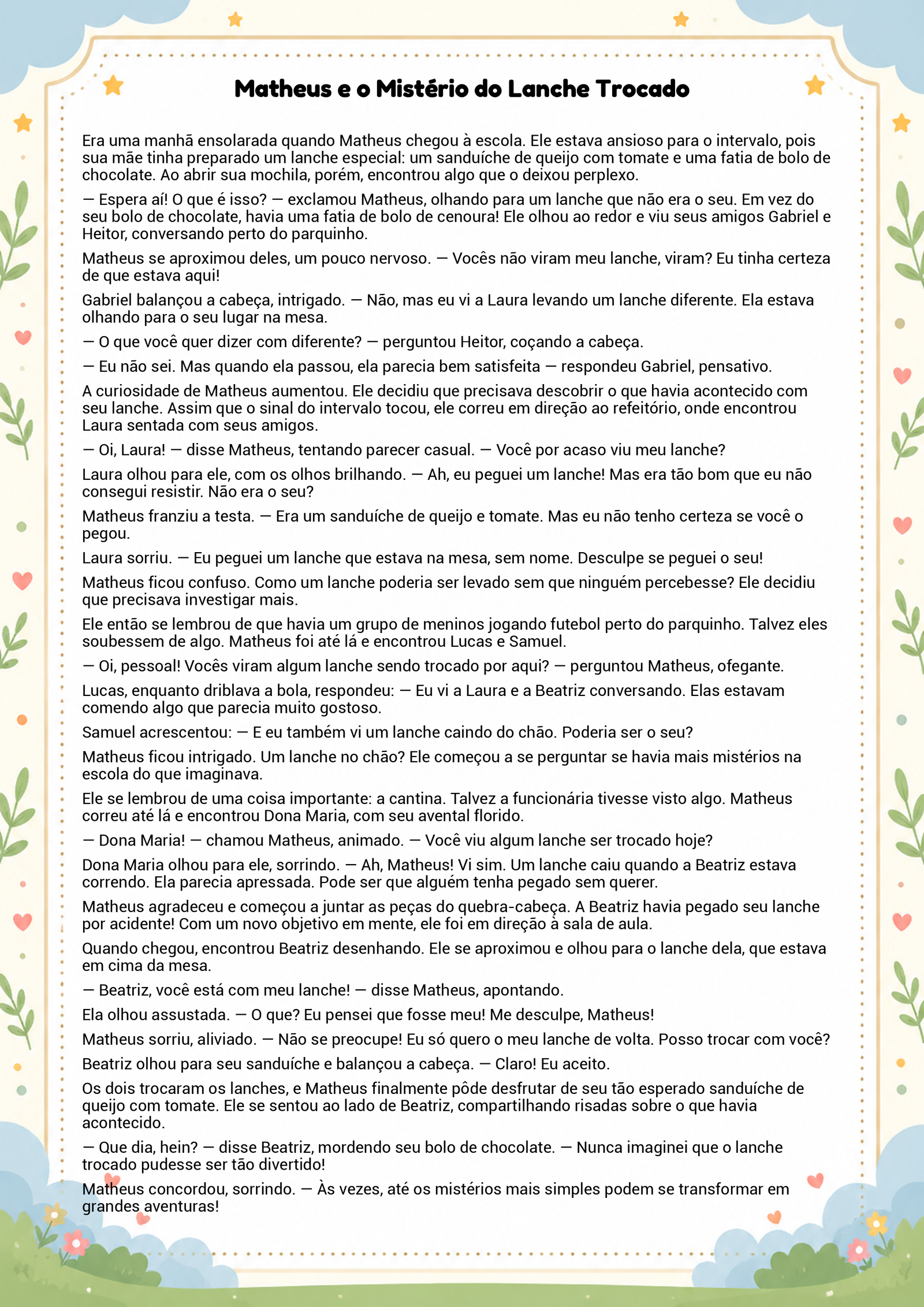 História infantil para imprimir
