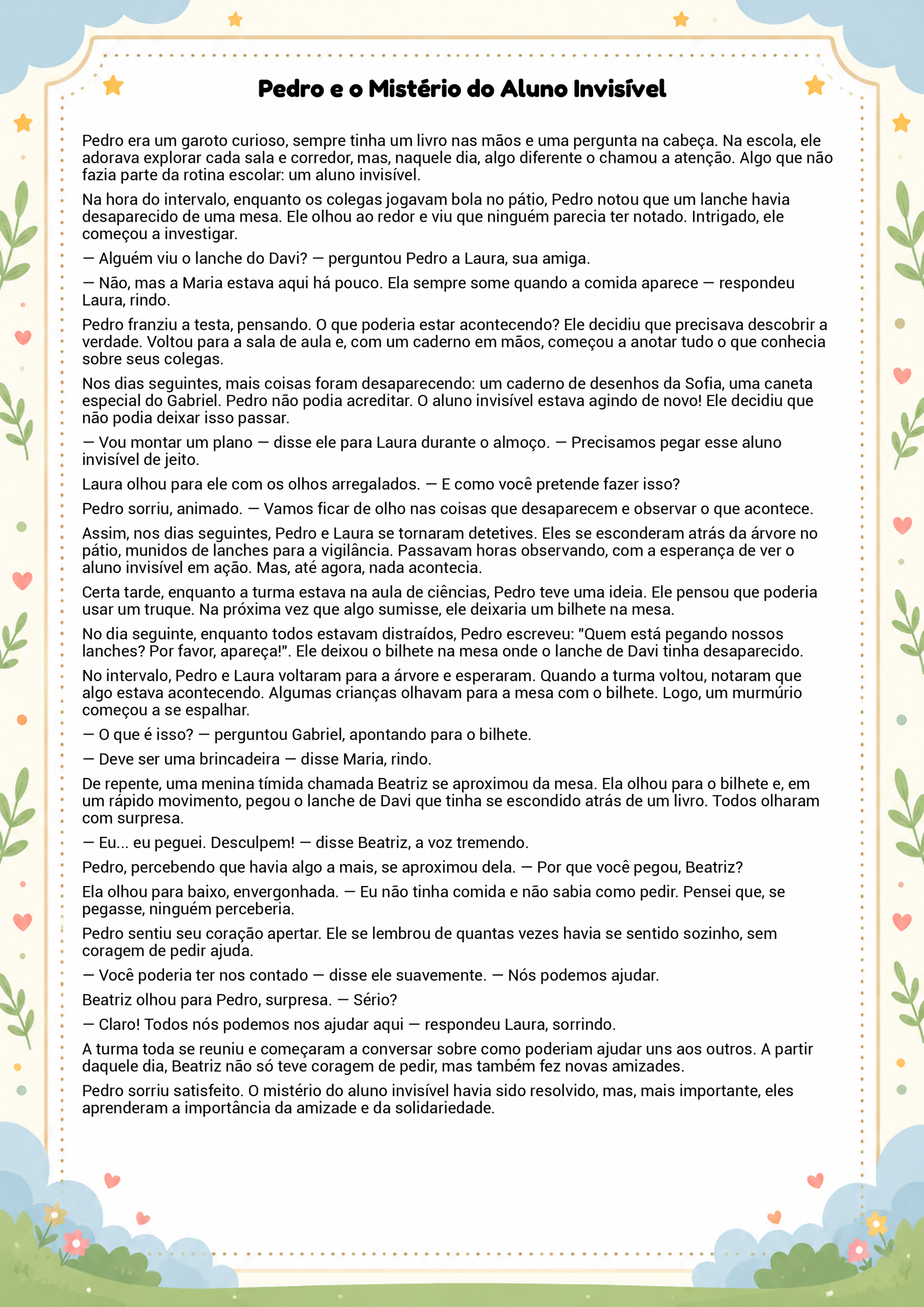 História infantil para imprimir