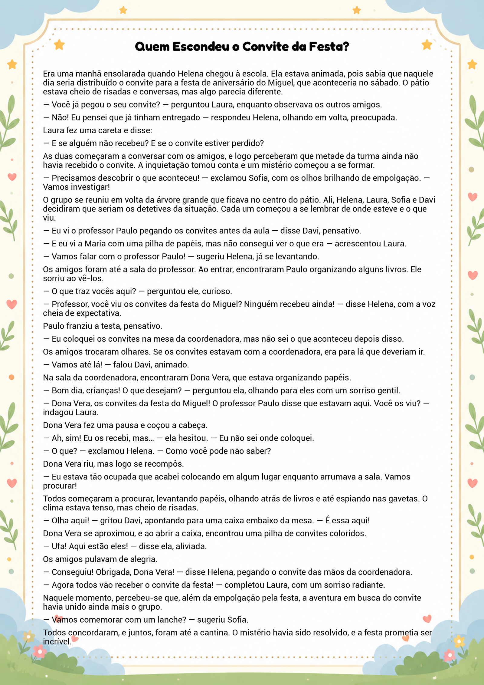 História infantil para imprimir
